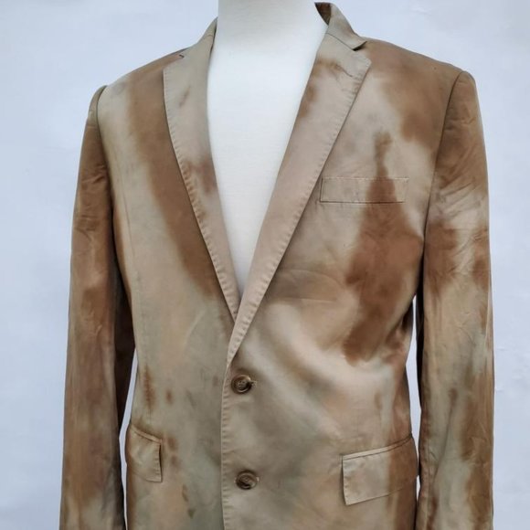 42 Cotton Blazer tiedyed brown tan khaki beige med large camouflage cowboy jcrew
